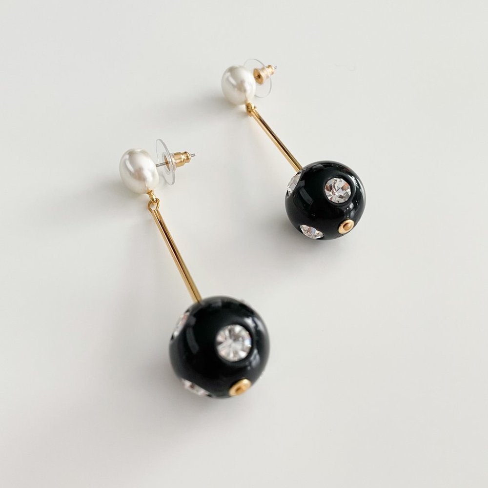 J. Crew Made-in-Italy Pearl and Crystal Drop Earrings (Black) - Picture 2 of 3